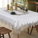 Axyaa White Floral Lace Embroidery Tablecloth - Waterproof Rectangle Table Cover