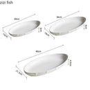 Axyaa Lotus Leaf Oval Plate: Ceramic Fish Steamed Dish for Sushi, Salad, Dessert