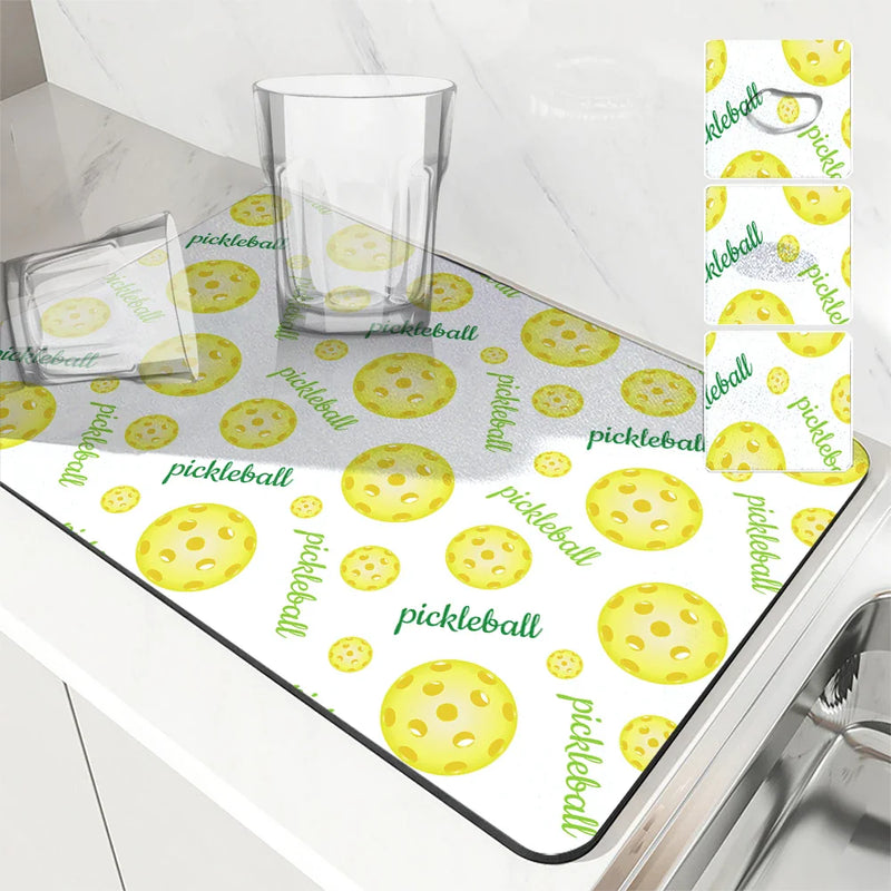Axyaa Kitchen Dish Drying Mat Tennis Soccer Theme Absorbent Antiskid Quick Dry Drain Pad
