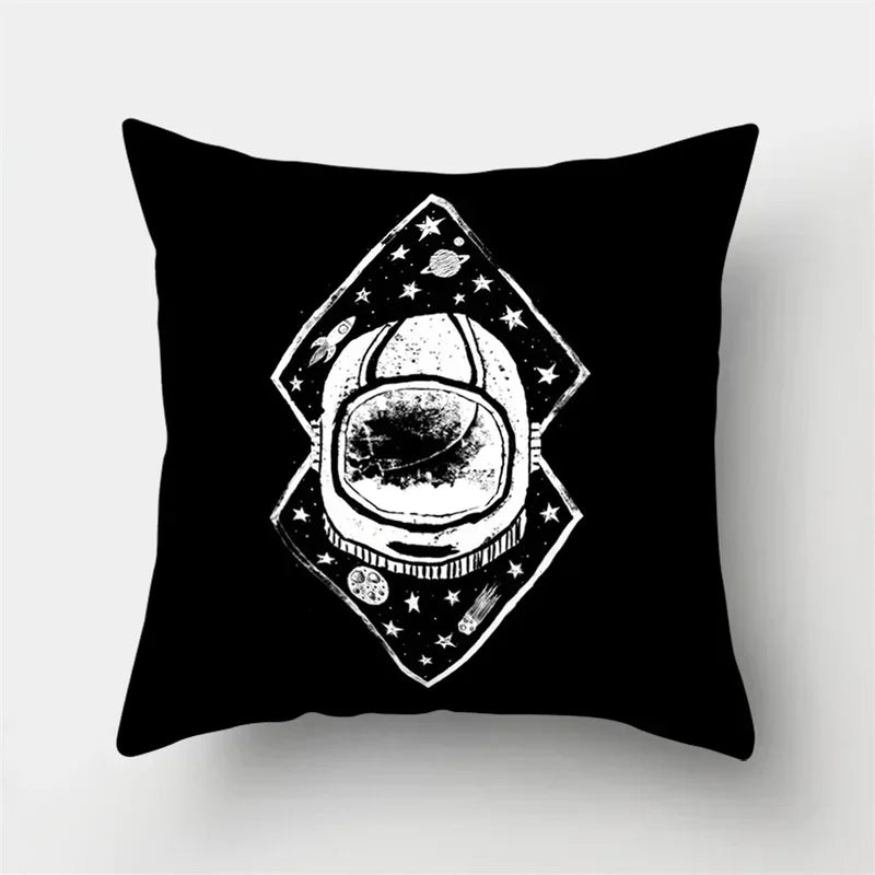 Axyaa Cartoon Star Astronaut Pillow Cover 45x45cm - Cute Moon Rocket Design.
