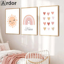 Rainbow Heart Love Canvas Nursery Poster Custom Name Wall Art by Axyaa