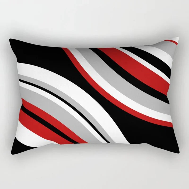 Axyaa Patchwork Stripe Polyester Cushion Cover, Classic Black Red Series, Geometric Design