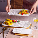Axyaa White Ceramic Stone Pattern Sushi Plate - Creative Tableware