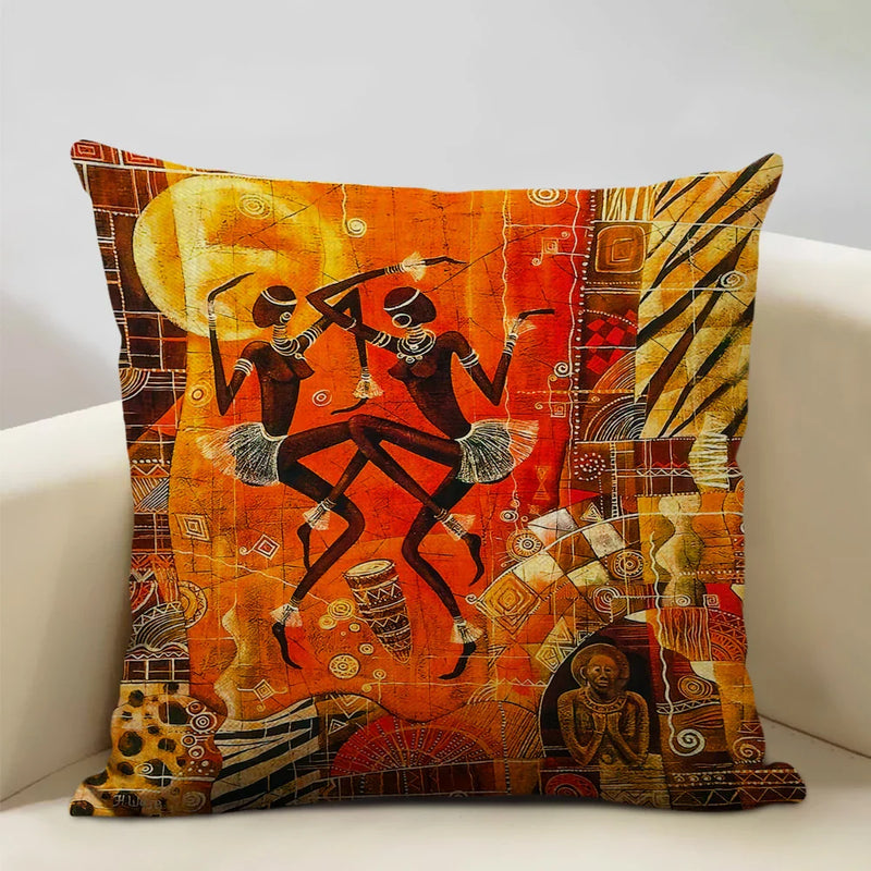 Axyaa African National Style Oil Painting Cushion Cover for Living Room Sofa Art