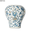 Axyaa Blue & White Vase: Retro Floral Texture, Table Decor, Aesthetic Room Accent