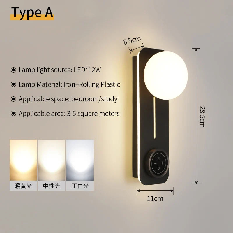Modern LED Wall Sconce Light by Axyaa for Bedroom Living Room Black Wall Lamp