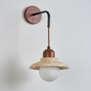 Axyaa White Glass LED Wall Lights Yellow Travertine Switch Wood Sconce