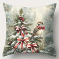 Axyaa Snowy Christmas Birds & Bow Pillow Cover for Sofa, Bedroom, Car - Home Decor
