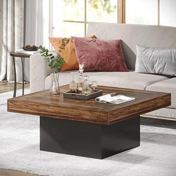 Axyaa LED Square Coffee Table - Contemporary Centerpiece with Rustic Charm