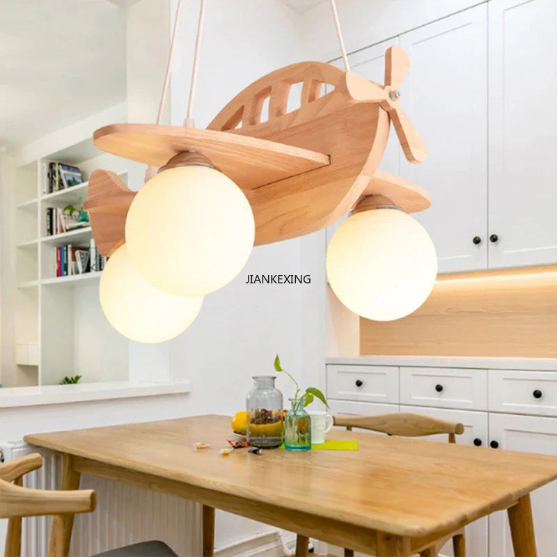 Axyaa Wood Airplane Chandelier LED Suspension Light for Boy Bedroom