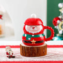 Axyaa Festive Ceramic Coffee Cup Set with Lid, Spoon, Cute Santa Claus Snowman Design