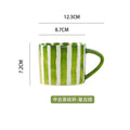 Axyaa Hand-Drawn Green Stripe Ceramic Coffee Cup with Breakfast Plate - Creative Tea Mug