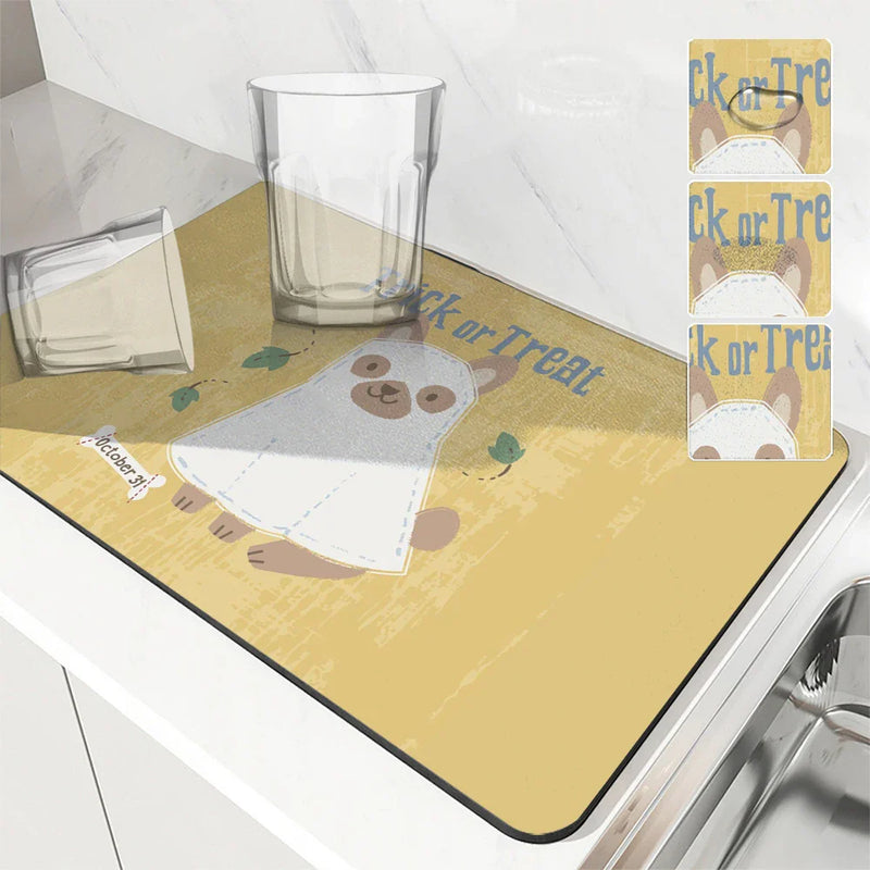 Axyaa Diatom Mud Kitchen Drain Pads, Festive Cartoon Design, Absorbent Tableware Mat