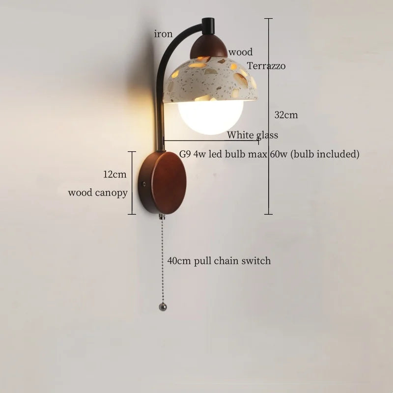 Axyaa Wabi Sabi Terrazzo LED Wall Lamp Pull Chain Switch Stair Light