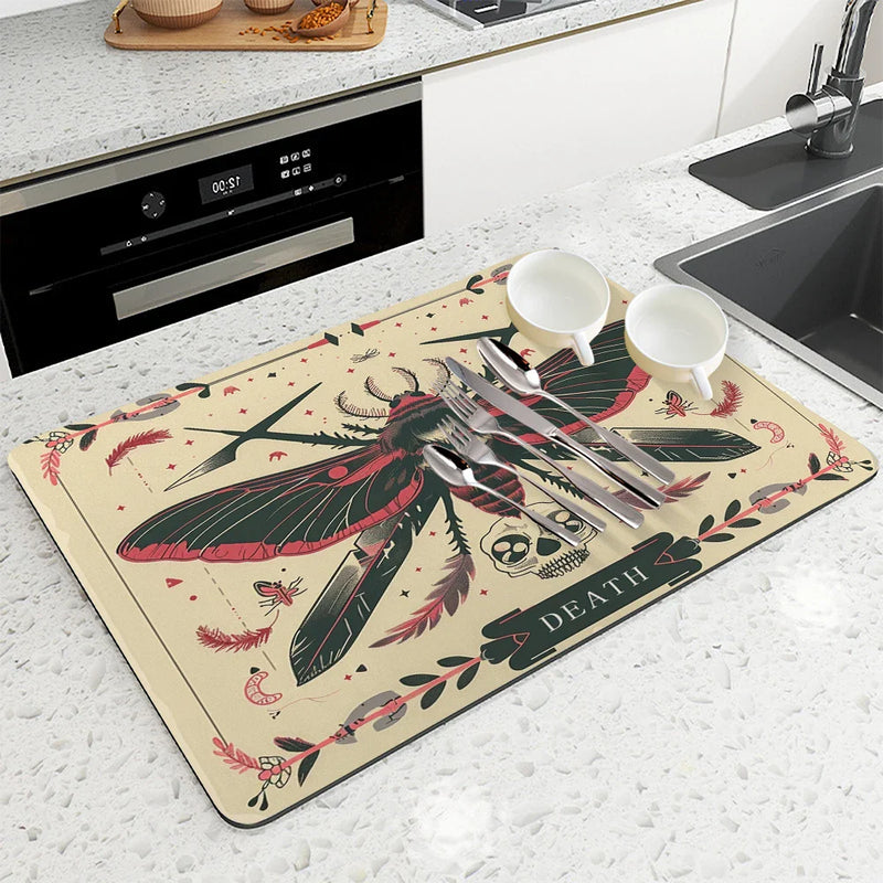 Axyaa Tarot Moth Square Drain Pad: Absorbent & Anti-Slip Dry Mat for Dishes & Cups
