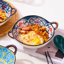 Axyaa Japanese Ceramic Binaural Soup Bowl Large Salad Bowl Ramen Noodles Dish