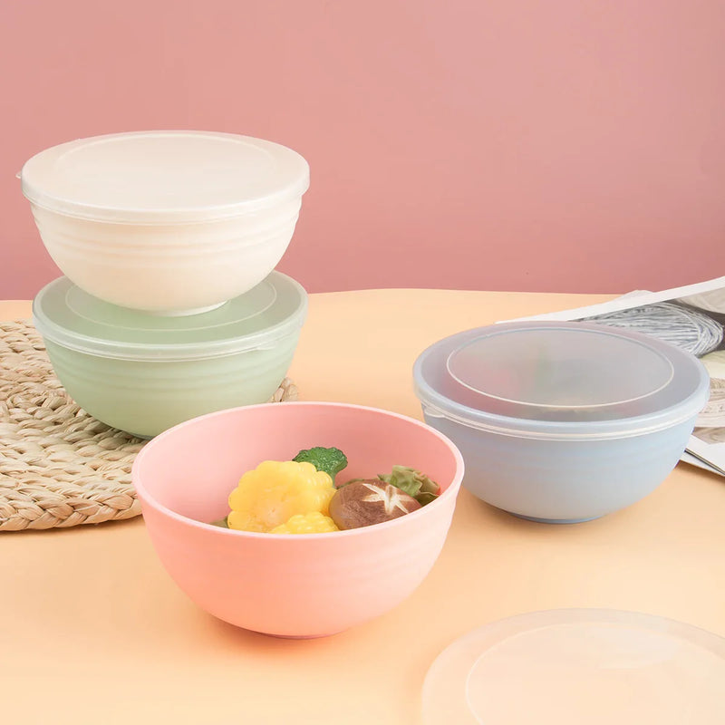 Axyaa Light Green Plastic Bowl Set with Lid for Kitchen, RV, Camping & Work