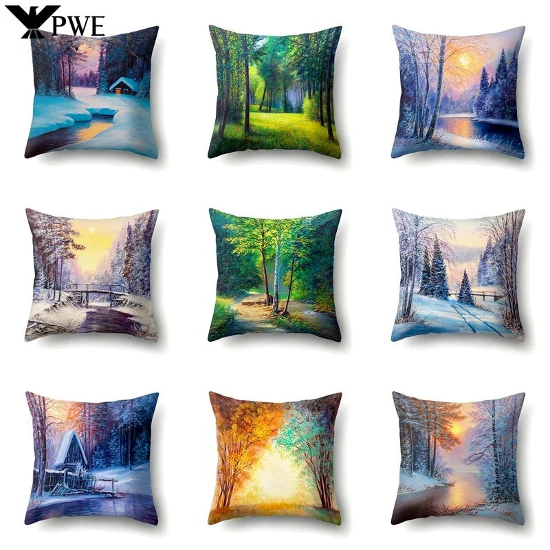 Axyaa Snowflake Christmas Cushion Cover 45*45cm - Four Seasons Scenery Decoration Pillow Case