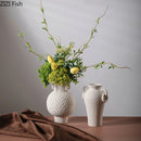 White Ceramic Vase by Axyaa: Minimalist Desk Decor with Artificial Flowers