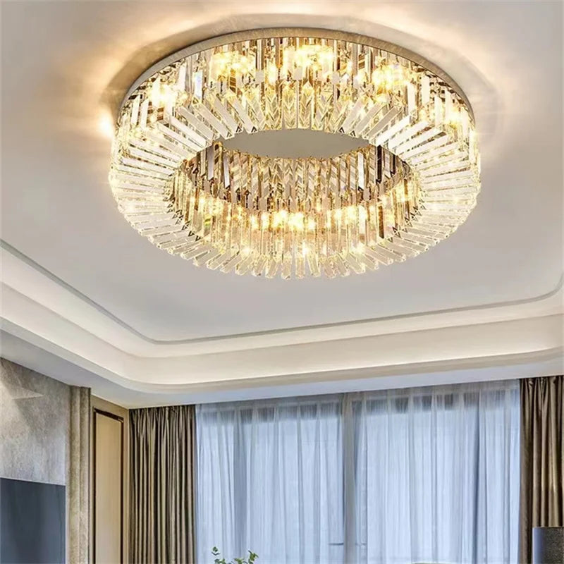 Modern Crystal LED Chandelier - Axyaa Chrome/Gold Ceiling Lamp for Stylish Living Room Decor