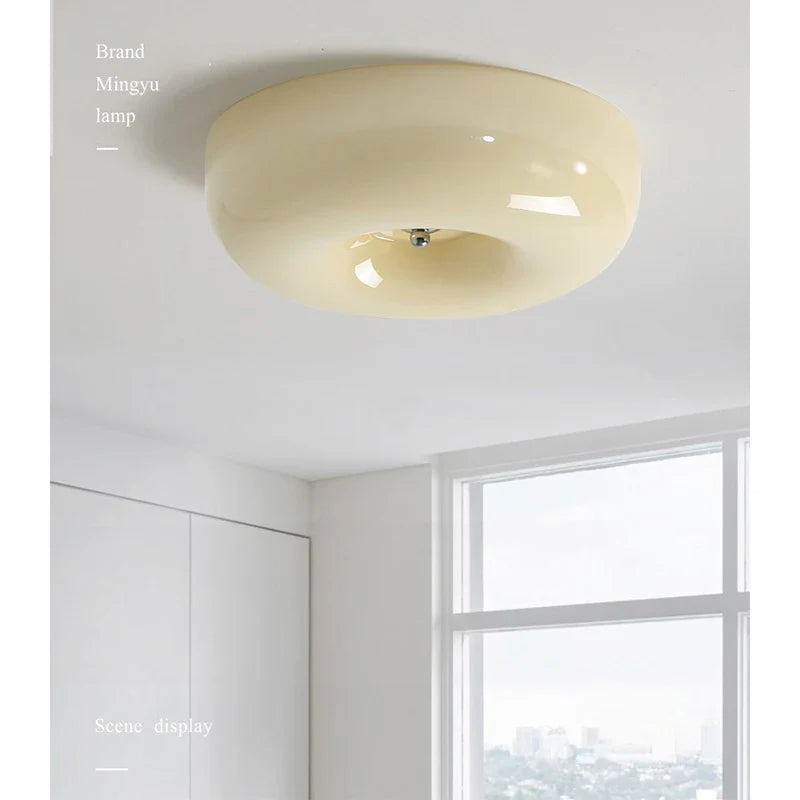 Axyaa Bauhaus Cream Ceiling Lamp: French Retro Nordic Glass Kitchen Light