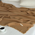 Axyaa Cotton Tassel Blanket Solid Color Plaid Home Shawl Cozy Sofa Throw