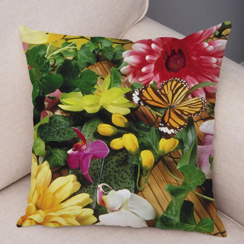 Axyaa Butterfly Flower Pillow Cover 45*45cm for Home Sofa Decor