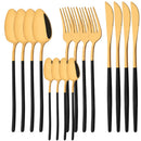 Axyaa 16Pcs Western Black Gold Dinnerware Set Stainless Steel Tableware Flatware