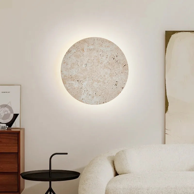 Axyaa Round Natural Stone Wall Lamp for Dining Room Ambiance, 3000K Sconce Lighting