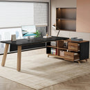Axyaa 78.7" Executive L-Shaped Desk with Storage Shelves and 55" Cabinet