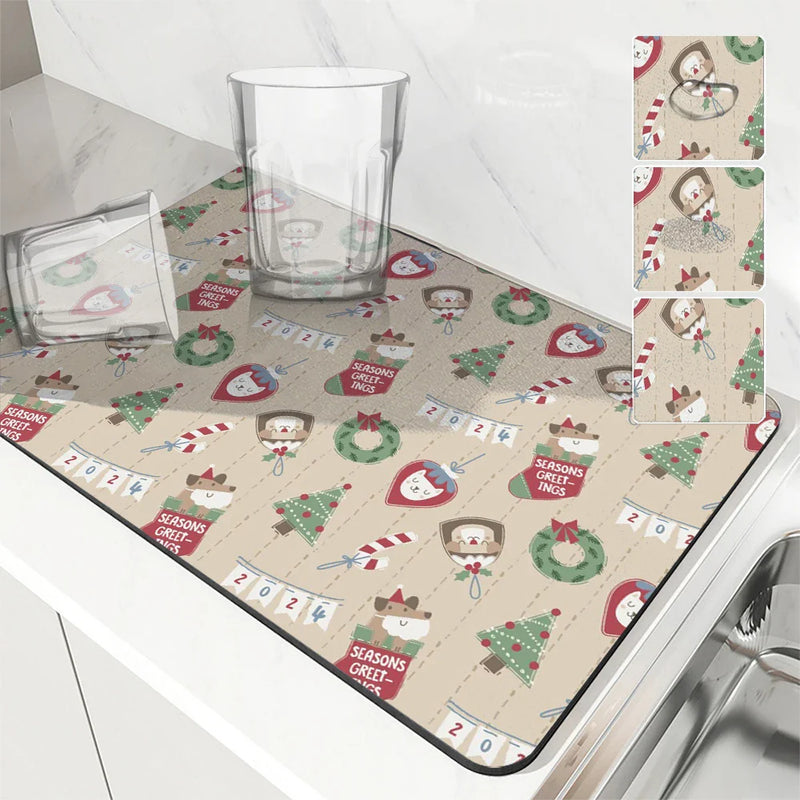 Axyaa Christmas Tree Drying Mat - Absorbent Dish Placemat