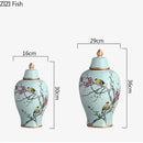 Axyaa Ceramic Floral Vase Set - Antique Porcelain Storage Jars for Rustic Home Decor