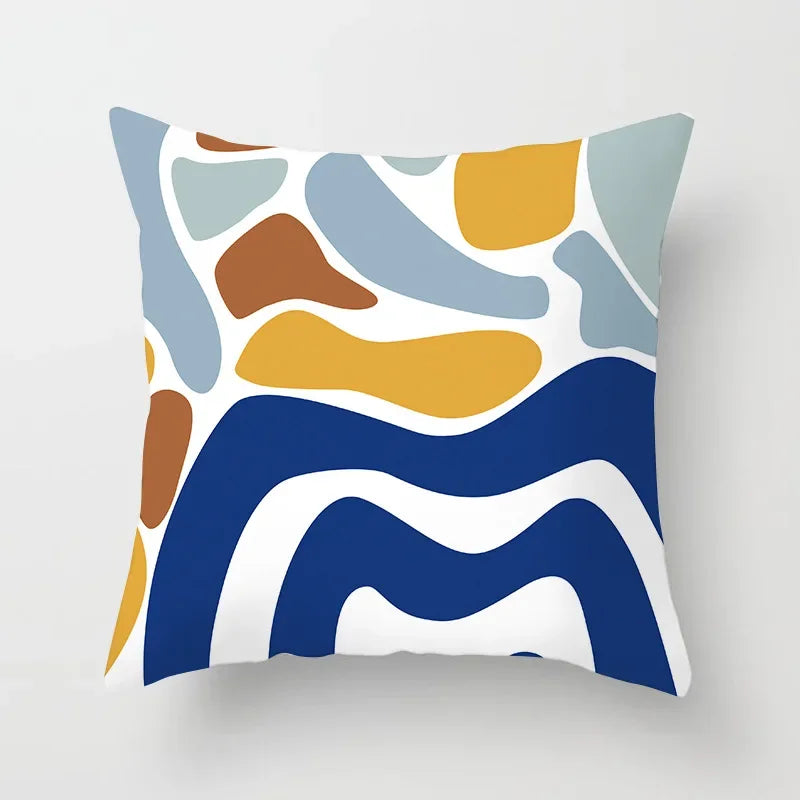 Abstract Geometric Mountain Pillowcase Blue Polyester for Sofa Hotel Office Seat Cushion Cover