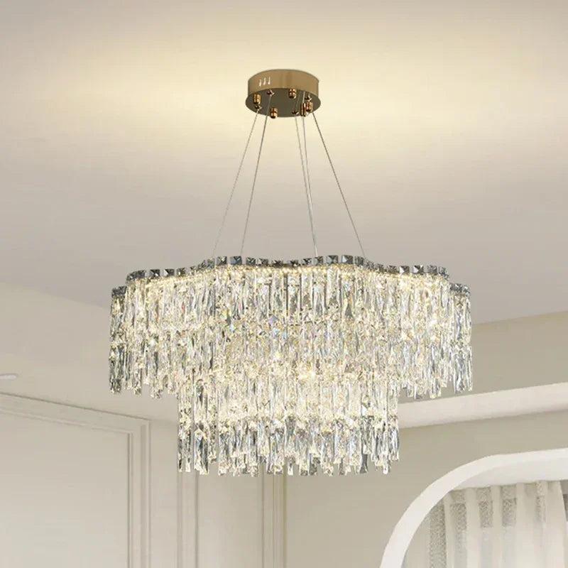 Axyaa Crystal Chandelier: Luxury Modern Lighting for Bedroom, Living Room, Dining Room