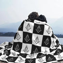 Axyaa Freemason Checkered Pattern Flannel Blanket - Funny Masonic Throw Blanket