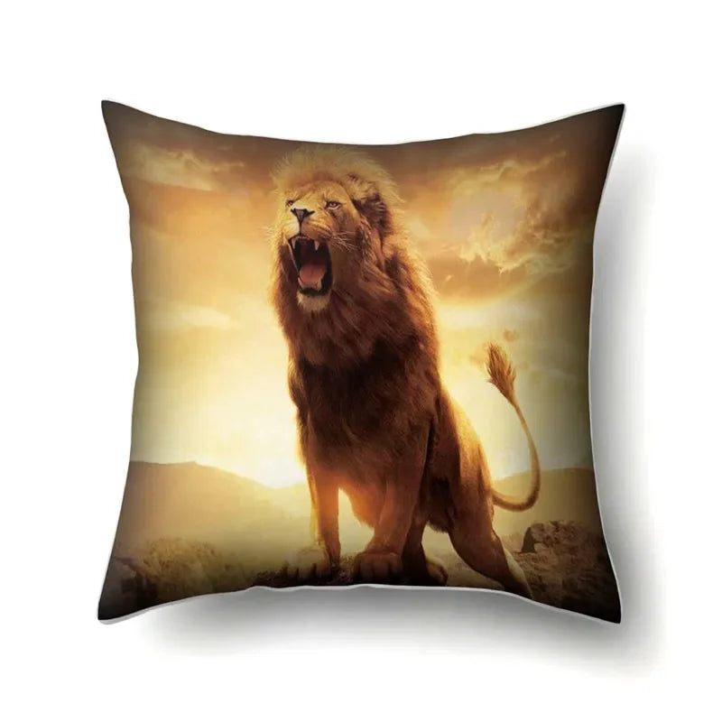 Lion Pattern Polyester Cushion Cover by Axyaa - Home decoration Pillow Cover