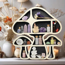 Wooden Mushroom Crystal Holder by Axyaa - Multi Compartment Display Shelf & Home Decor