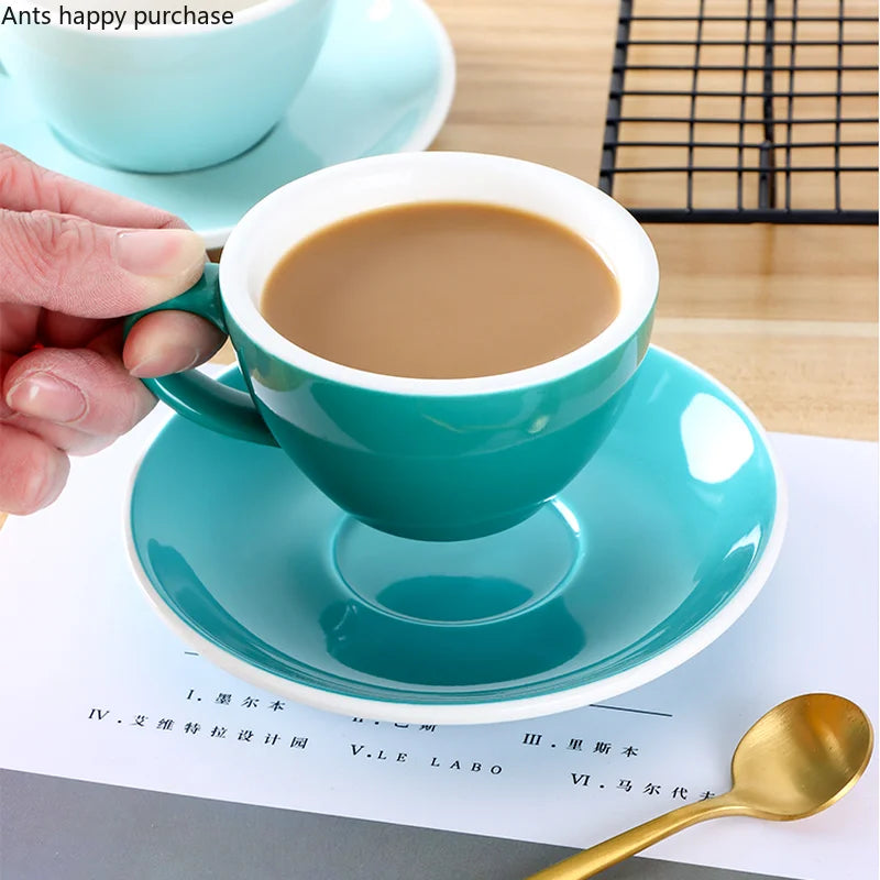 Axya White Rim Ceramic Coffee Cup and Saucer Set - 150ml