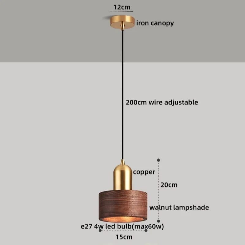 Axyaa Nordic LED Pendant Lamp Walnut Copper Hanging Light Fixtures