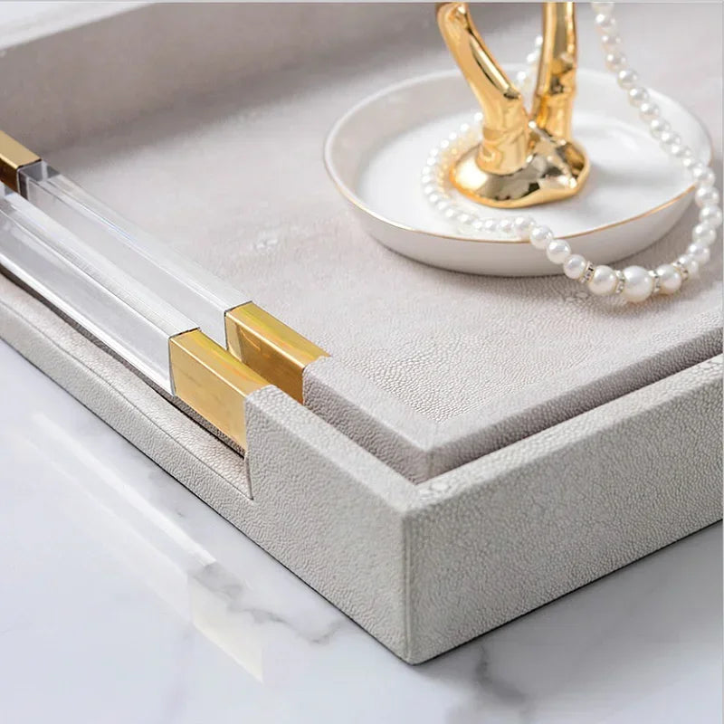 Axya Metal Tray Leather Acrylic Rectangular Jewelry Display Serving Plate