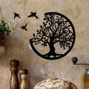 Axyaa Boho Tree Of Life Wooden Wall Hanging with 3 Birds, Round Ornaments