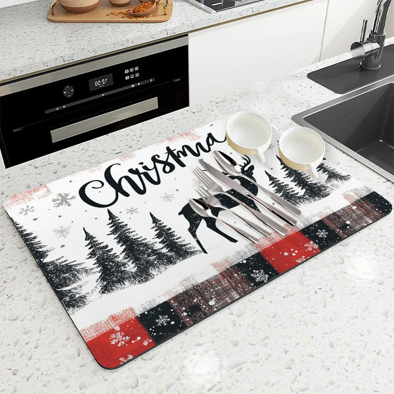 Axyaa Christmas Tree Kitchen Drain Pad: Absorbent, Anti-Slip, Quick Dry.