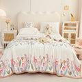 Axyaa Nordic Flower Print Plush Flannel Blanket, Soft Throw for Sofa Couch Bed