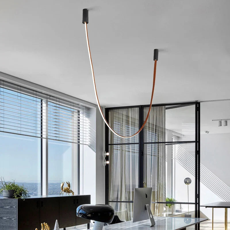 Axyaa Leather Luminous Line Chandelier - Luxury Minimalist Office Art Light