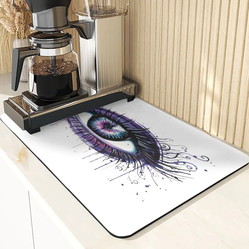 Eye Print Watercolor Style Absorbent Drying Mat & Coasters Set by Axyaa
