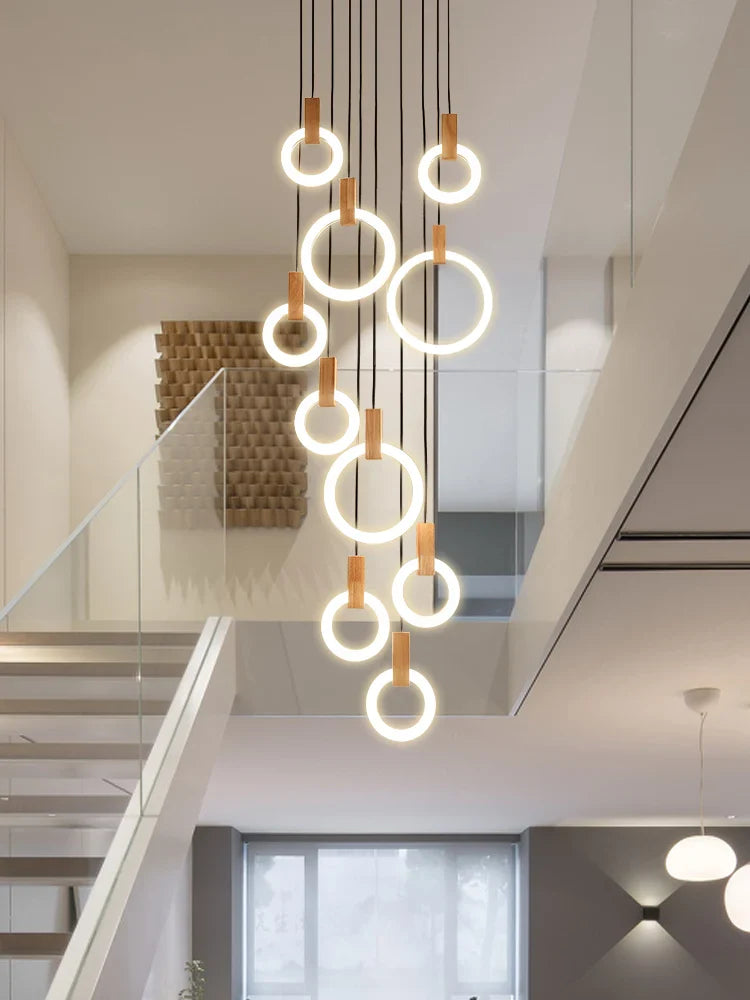 Axyaa Wooden LED Chandelier Ceiling Light for Staircase, Living Room, Dining Room
