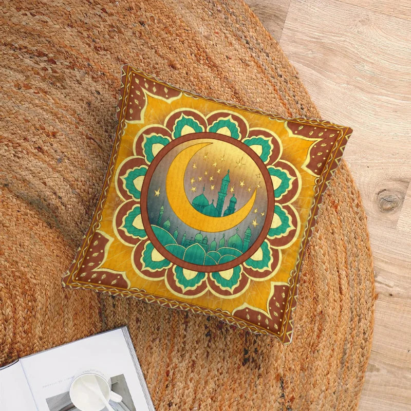 Moon Printed 45x45cm Short Plush Cushion Cover for Home Decor by Axyaa