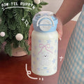 Axyaa 500ml Stainless Steel Tumbler with Straw, Handle - Cute Kawaii Design
