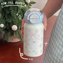 Axyaa Kawaii Stainless Steel Thermos Tumbler 500ml with Handle and Straw