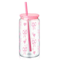 Axyaa Bow Flower Plastic Water Bottle with Wooden Lid and Straw